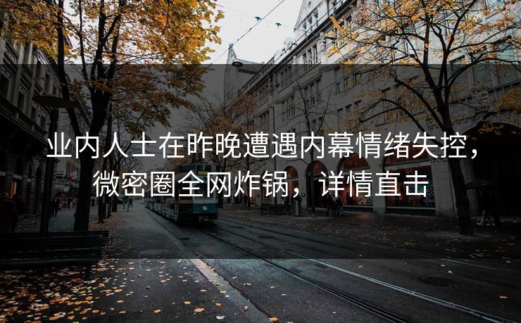 业内人士在昨晚遭遇内幕情绪失控，微密圈全网炸锅，详情直击