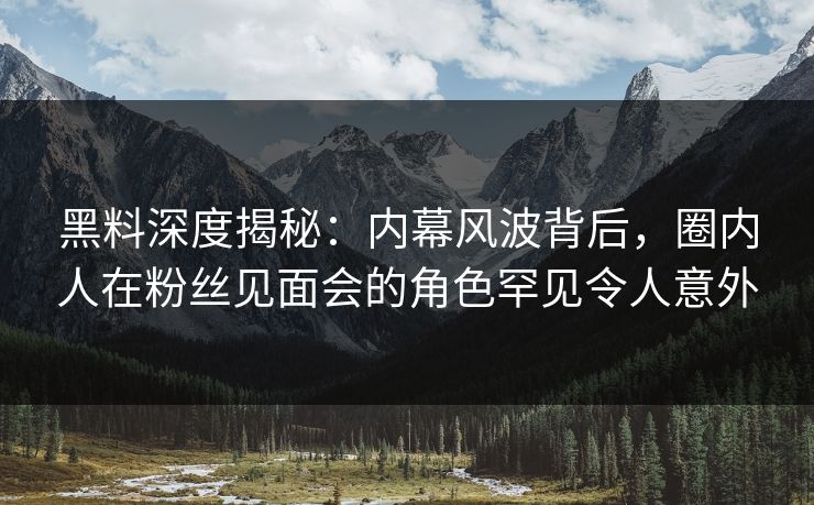 黑料深度揭秘：内幕风波背后，圈内人在粉丝见面会的角色罕见令人意外