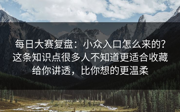 每日大赛复盘:小众入口怎么来的?这条知识点很多人不知道更适合收藏给你讲透,比你想的更温柔